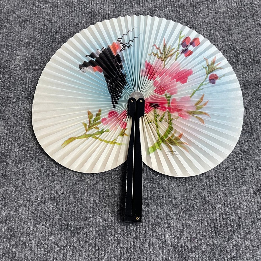 Vintage Disneyland Folding Hand Fan Floral Dancer Souvenir Made in Japan Black